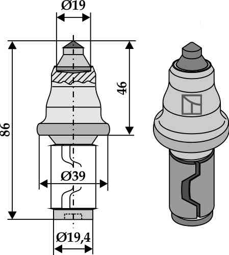 Beitel voor straatfrees met hardmetaal-inzet 635-0036 Beitel voor straatfrees met hardmetaal-inzet 635-0036