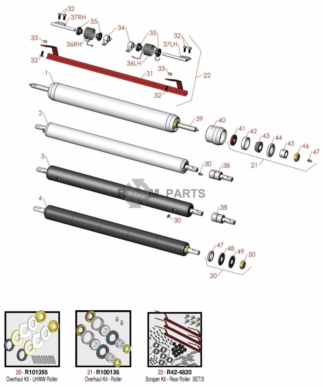 Replacement parts for Rear Rollers Model 04404 04405 04406 04407 04408 & 04409