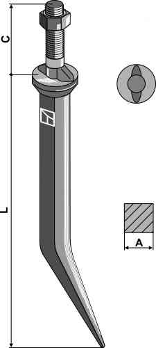Sead harrow tooth from boron steel, oval neck along the direction of motion