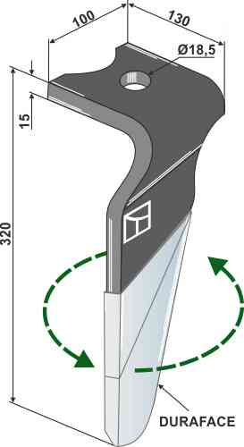 Tine for rotary harrows (duraface) - left model rh-kve-15ld