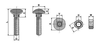 Bolt with oval head, square neck and hexagon nut - M10 - 12.9