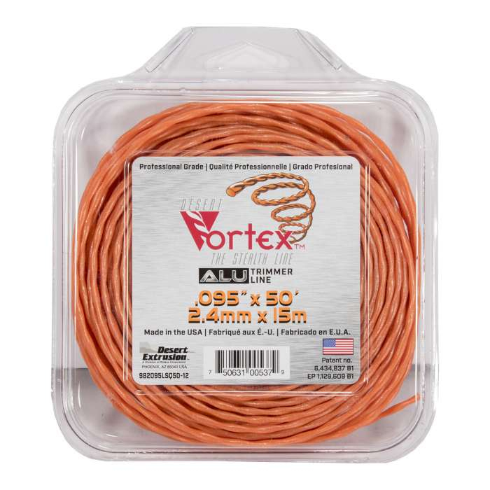 Trimmer line vortex alu - large square orange .095" / 2,4 mm 50' / 15 m