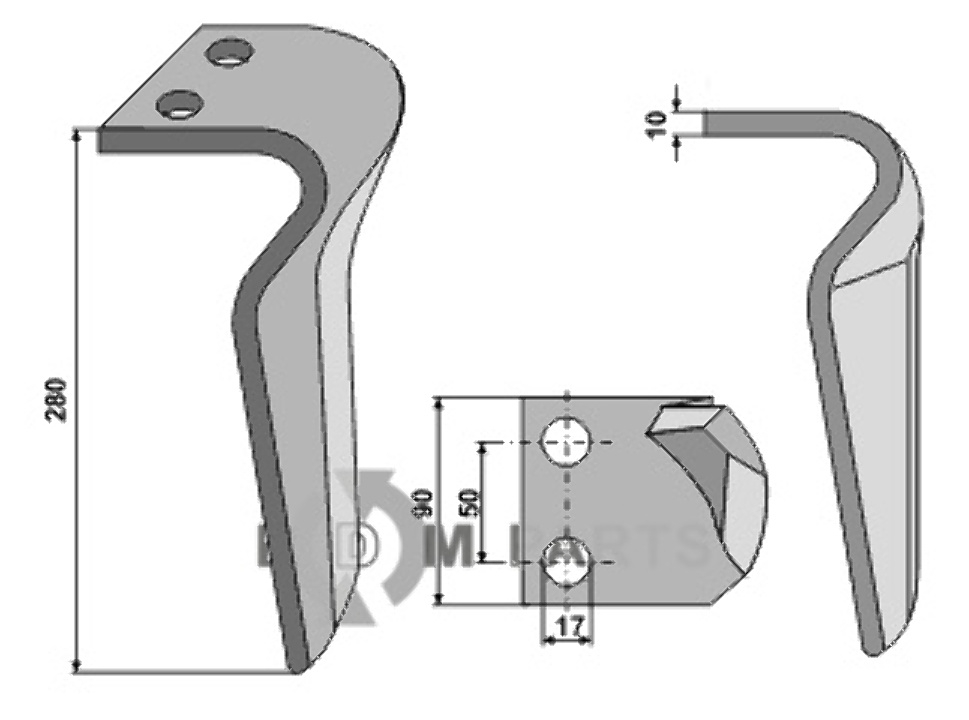 Tine for rotary harrows, left model fitting for Eberhardt 302 142
