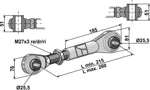 Top-links with hardened tie-rod M27x3 Top-links with hardened tie-rod M27x3