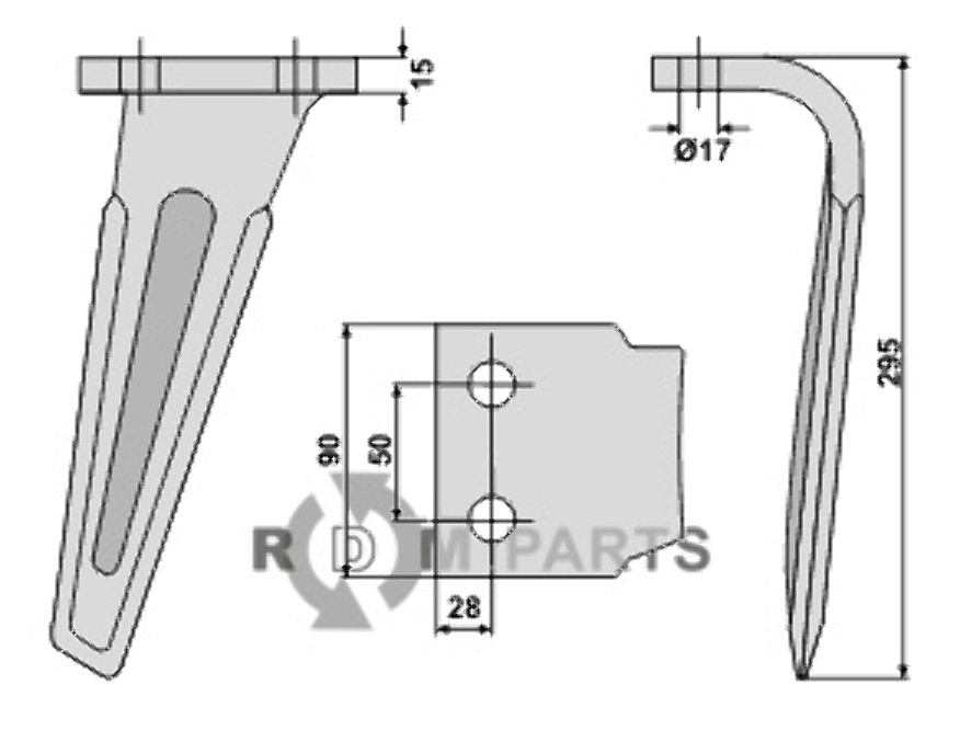 Tine for rotary harrows, right model