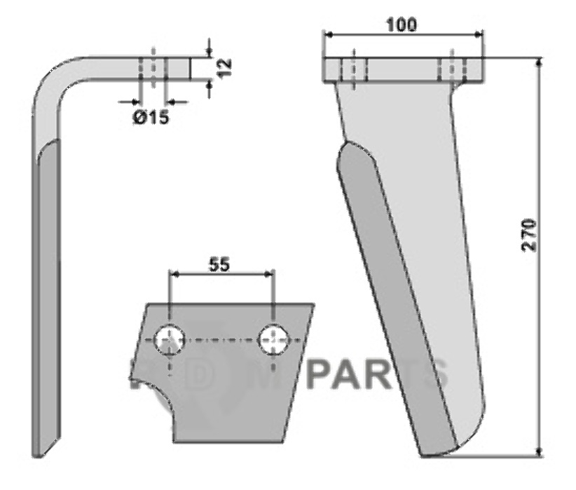 Tine for rotary harrows, left model