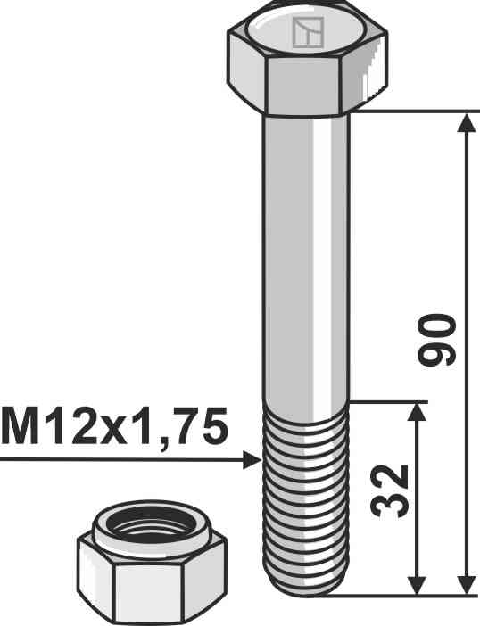 Bolt m12x1,75x90 - 12.9 m. låsemøtrik 63-1291