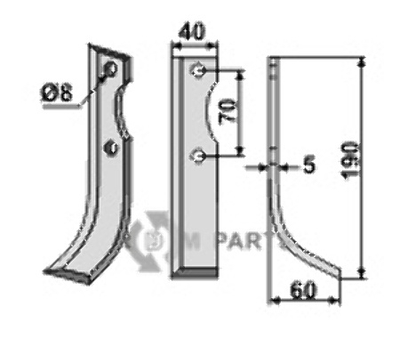 Blade, right model fitting for Gutbrod 071.73.120