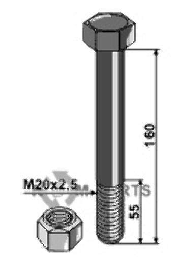 Bolt m20x2,5x160 - 10.9 m. låsemøtrik 63-20160