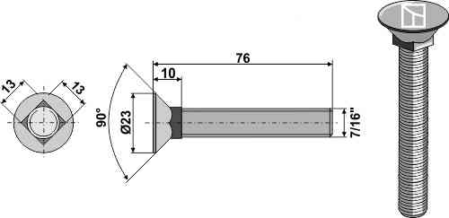 Plough bolt 7/16"x76