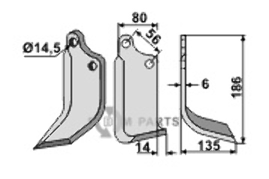 Freesmes, rechtse uitvoering passend voor Maschio / Gaspardo 02108432 Freesmes, rechtse uitvoering passend voor Maschio / Gaspardo 02108432