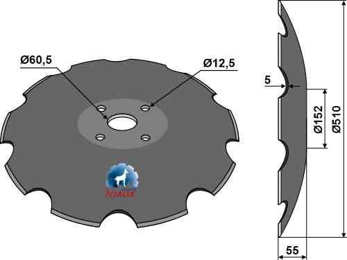 Notched disc with flat neck - Ø510 fitting for Maschio / Gaspardo 258513 / M35700202