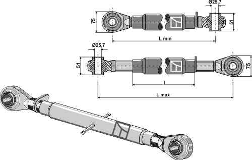 Top-links with hardened tie-rod M27 x 3 Top-links with hardened tie-rod M27 x 3