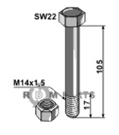 Bolt m14x1,5x105 - 10.9 m. låsemøtrik 63-14115