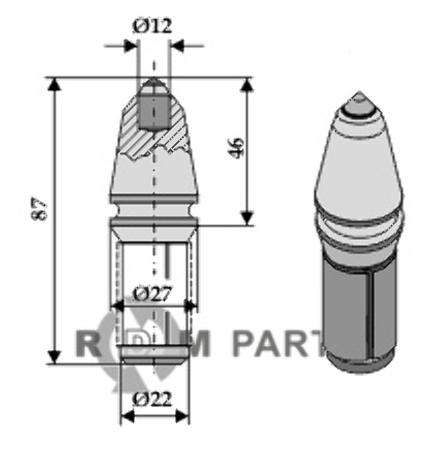 Round attack tick for trencher with hardmetal