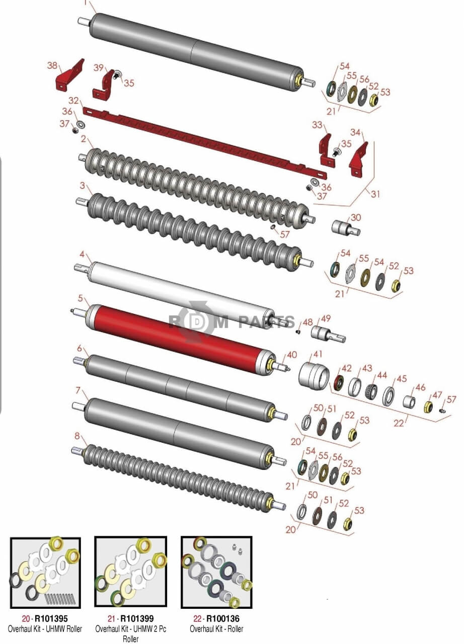 Replacement parts for Reelmaster 5100D & 5300D rollers