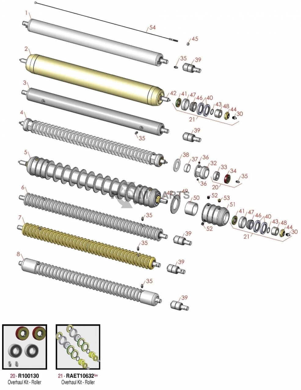 Replacement parts for John Deere 7500 & 8500 rollers tot serie nummer 020000