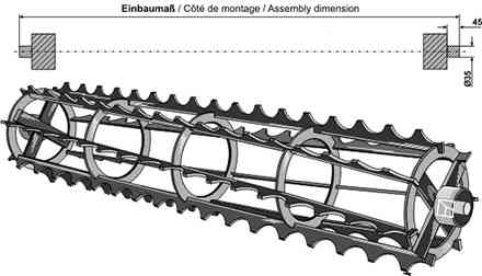 Cage roller notched bars with continuous shaft - 1800mm