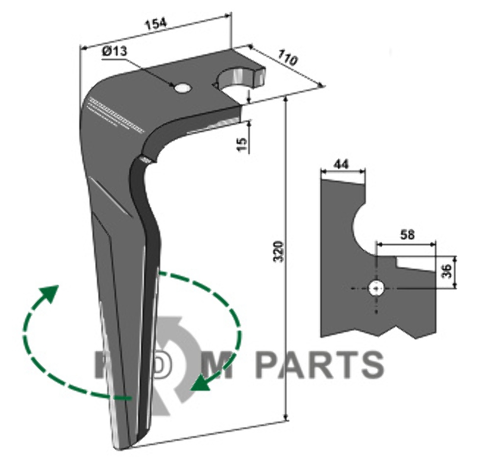 Tine for rotary harrows, right model fitting for Feraboli 07U00040