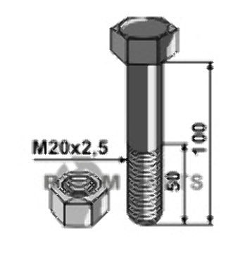 Bolt with self-locking nut - m20 x 2,5 - 10.9 63-20100