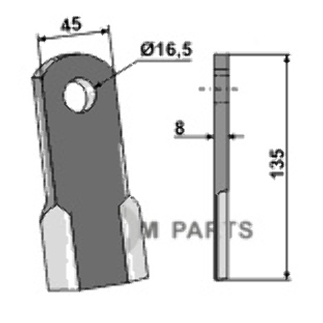 RDM Parts Straight blade fitting for Maschio / Gaspardo T21004050