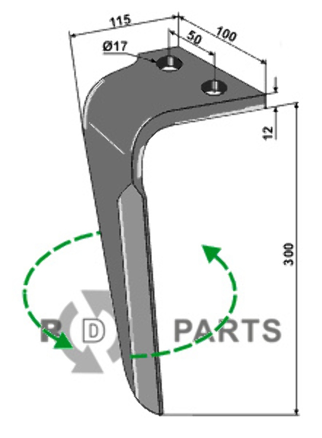 Tine for rotary harrows, left model fitting for Rau 0058899