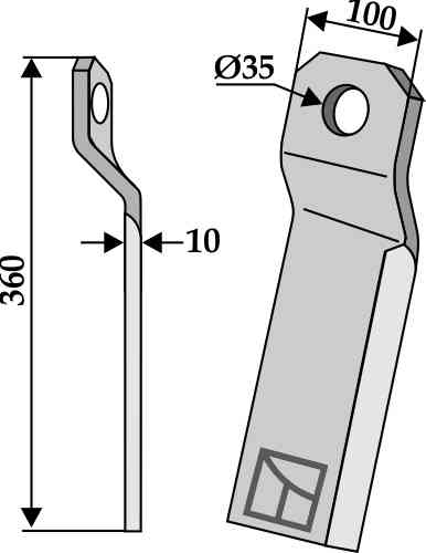 RDM Parts Twisted comminution blade - long -left