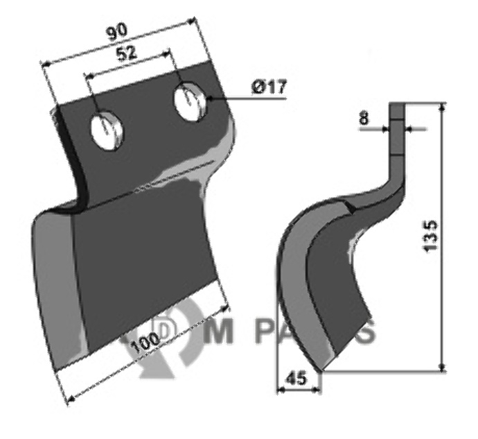 RDM Parts Mes voor grachtenfrees - links