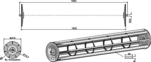 Cage rollers plain bars - 1944 fitting for Lemken 4230849