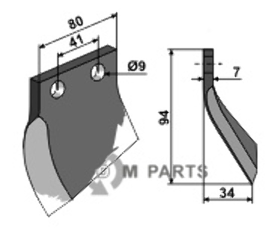 RDM Parts Mes voor grachtenfrees, links passend voor Oosterlaan G.T.1 LI