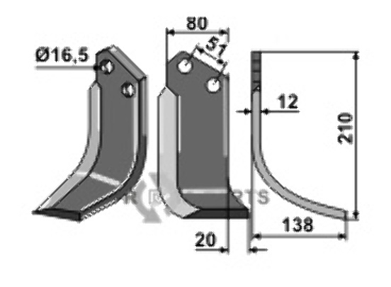 Blade, right model fitting for Howard 103524