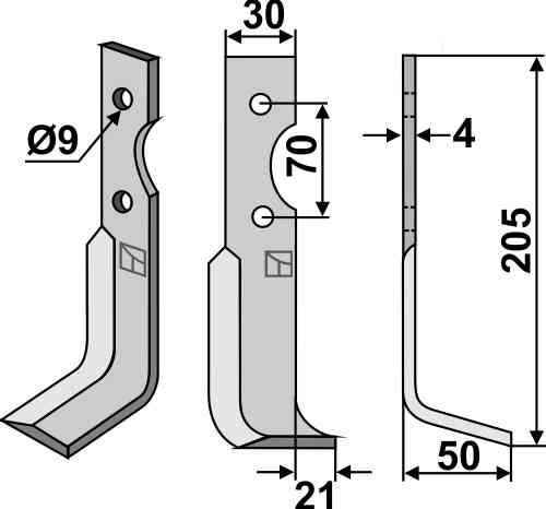 Blade, right model fitting for Agria 1250 172 23
