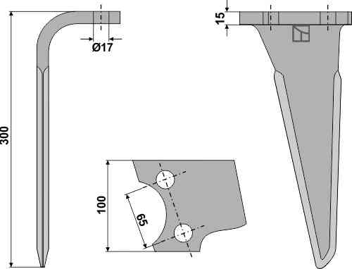 Tine for rotary harrows, left model