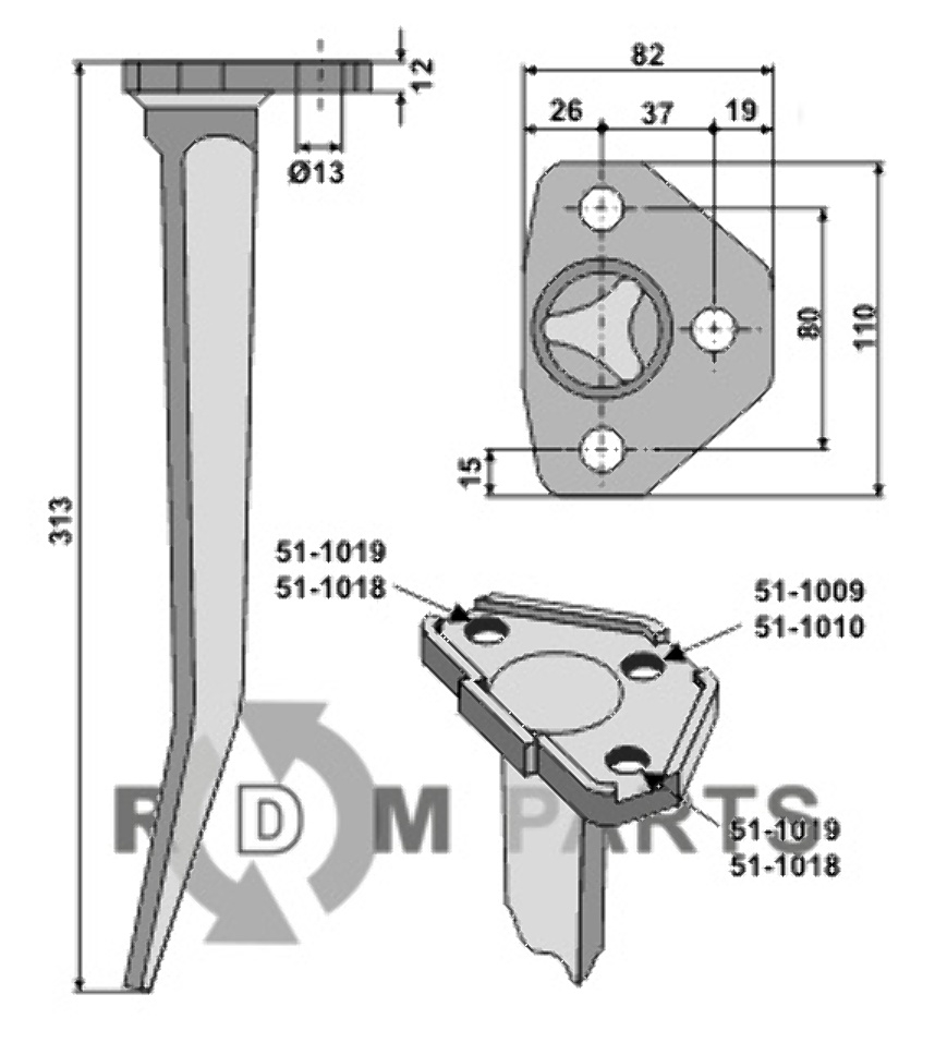 Tine for vibro-harrow fitting for Amazone 6303100