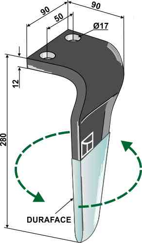 Tine for rotary harrows (duraface) - left model rh-51-del-dura