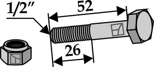 Bolt 1/2''unfx53 - 12.9 m. låsemøtrik 63-taa-93 Bolt 1/2''unfx53 - 12.9 m. låsemøtrik 63-taa-93