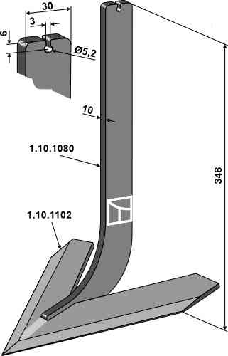 Tine with share 200mm fitting for Steketee 405620
