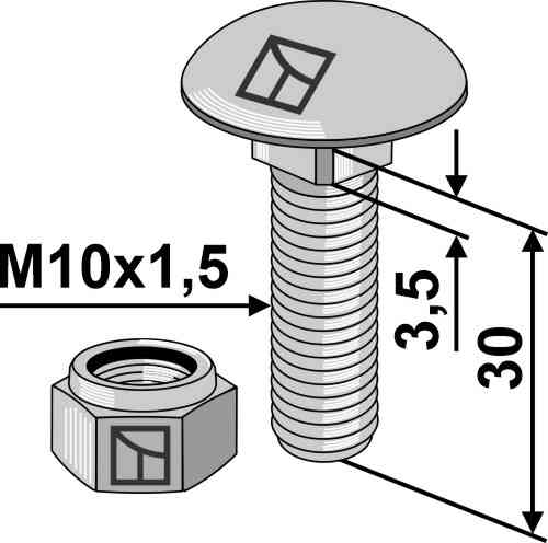 Saucer-head screw with self-locking nut