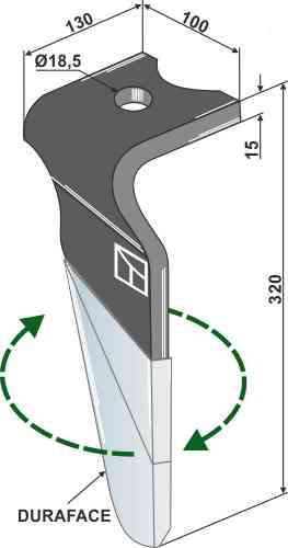 Tine for rotary harrows (duraface) - right model rh-kve-15rd