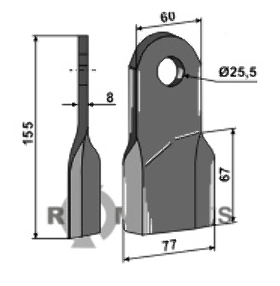 RDM Parts Klepelmes, rechts passend voor Röll 650324 RDM Parts Klepelmes, rechts passend voor Röll 650324