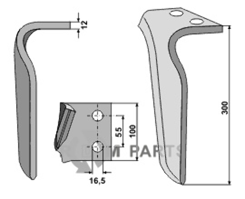 Tine for rotary harrows, right model fitting for Frandent 911 506 00 01