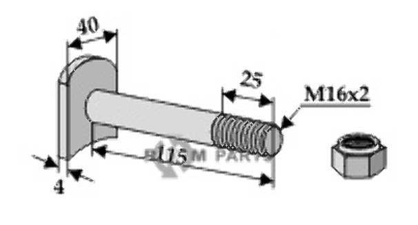 Bolt m16x2x115 - 8.8 m. låsemøtrik 63-hum-91