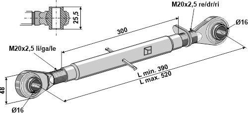 Top-links with hardened tie-rod M20x2,5