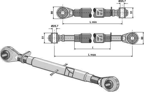 Top-link with hardened tie-rods M40 x 3