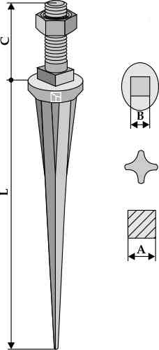 Cone shaped harrow teeth with ribs "star" natural hard straight