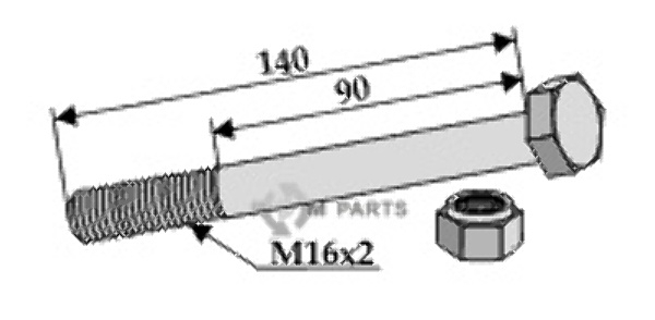 Schraube mit sicherungsmutter - m16 x 2 - 8.8 63-16140