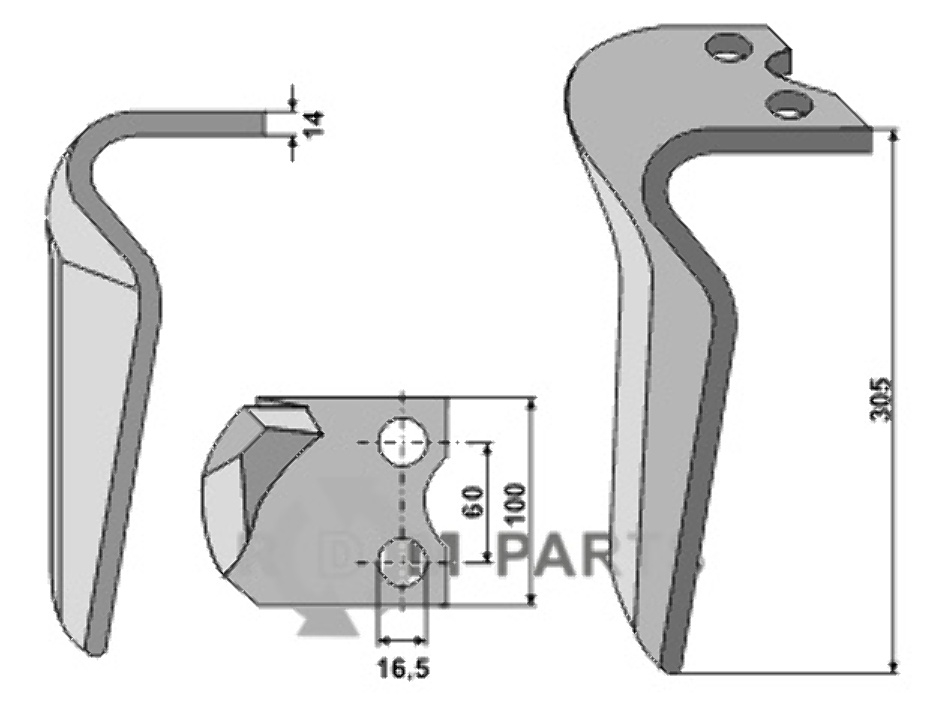 Tine for rotary harrows, right model fitting for Pegoraro 007869