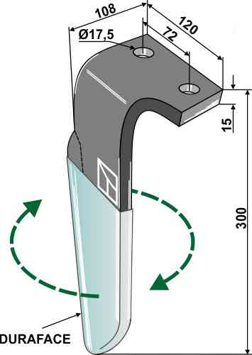 Tine for rotary harrows (duraface) - right model rh-12-der-dura