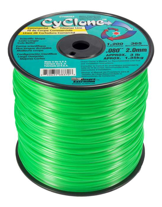 Trimmer line cyclone™ shaped green spool .080" / 2.0mm