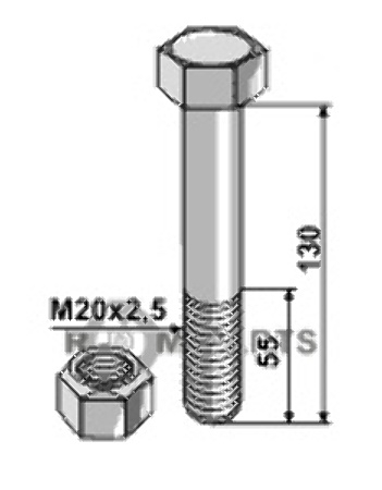 Bolt m20x2,5x130 - 10.9 m. låsemøtrik 63-20130